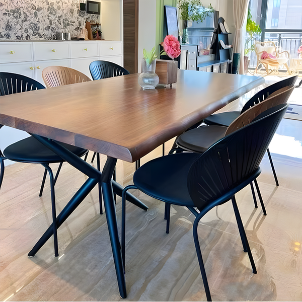 Modern Solid Wood Dining Table – Handcrafted 2″ Thick Top with Sculptural Iron Legs, Multiple Sizes
