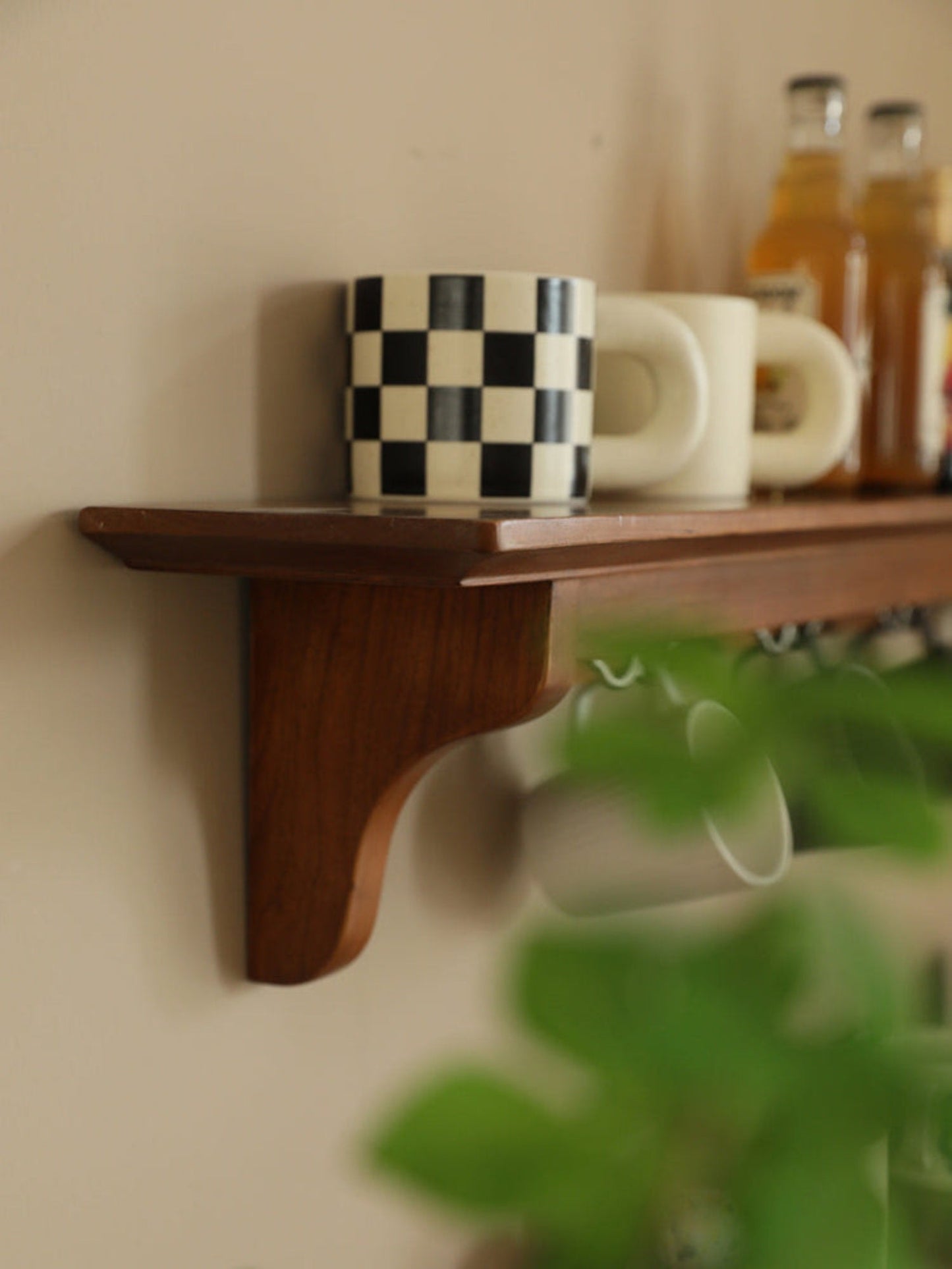 Cherry wood wall hanging storage shelf