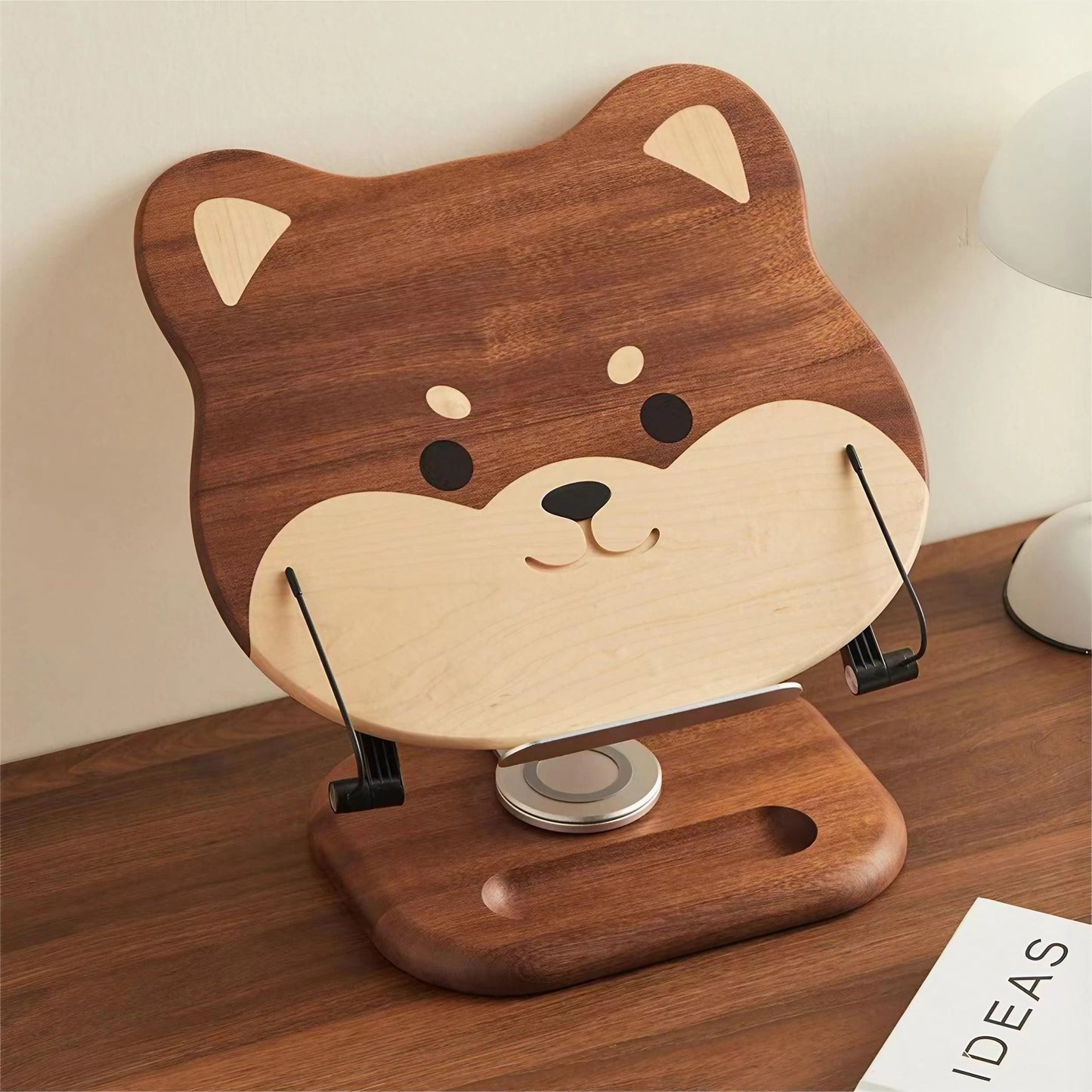 Solid Wood Animal 360° Rotating Adjustable Foldable Lifting Desktop Book Holder Laptop Bracket