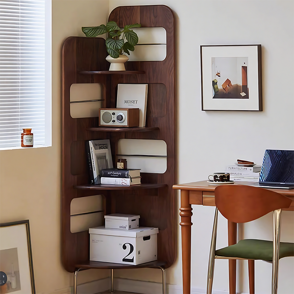 Corner Cabinet, Solid Wood Shelving Unit, Triangular Living Room Floor Bookcase, Bedside Shelf, Multi-Tier Display Cabinet