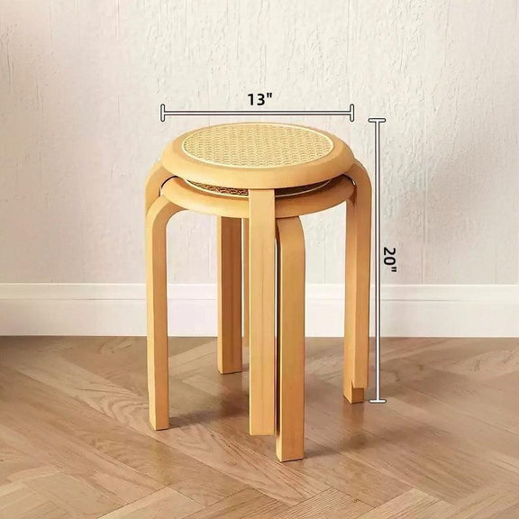 Set of 2 | Walnut Rattan Stackable Round Stool Dining Stool /Chair ...