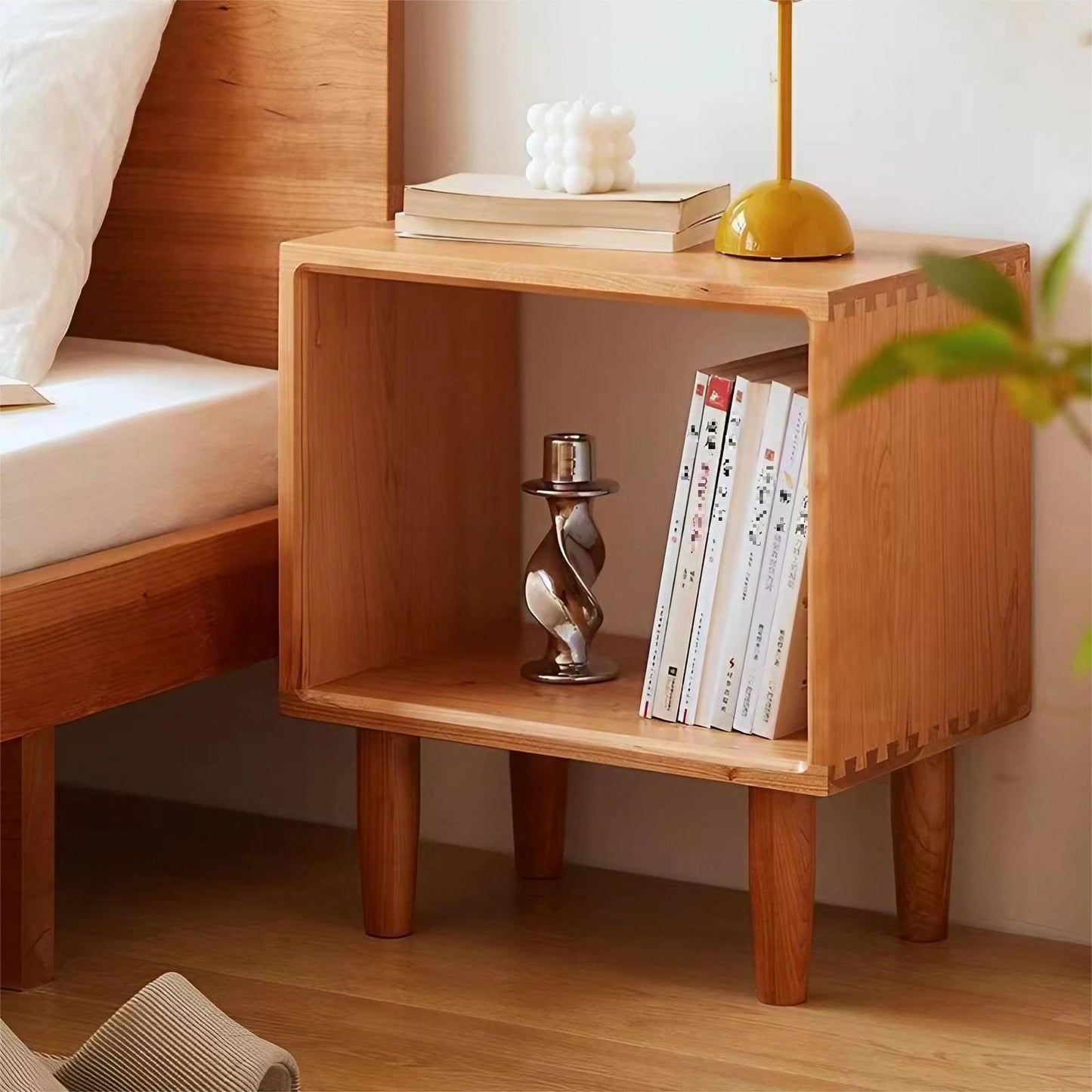 Solid Wood Modular Single Box Bookcase with Four Legs Open Storage Shelving Bedroom Nightstand