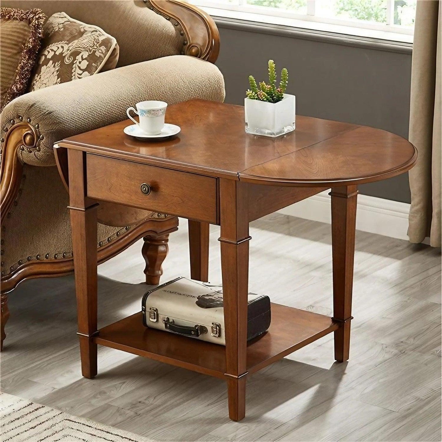 Solid Wood Foldable Sofa Side Table Living Room Telephone Table