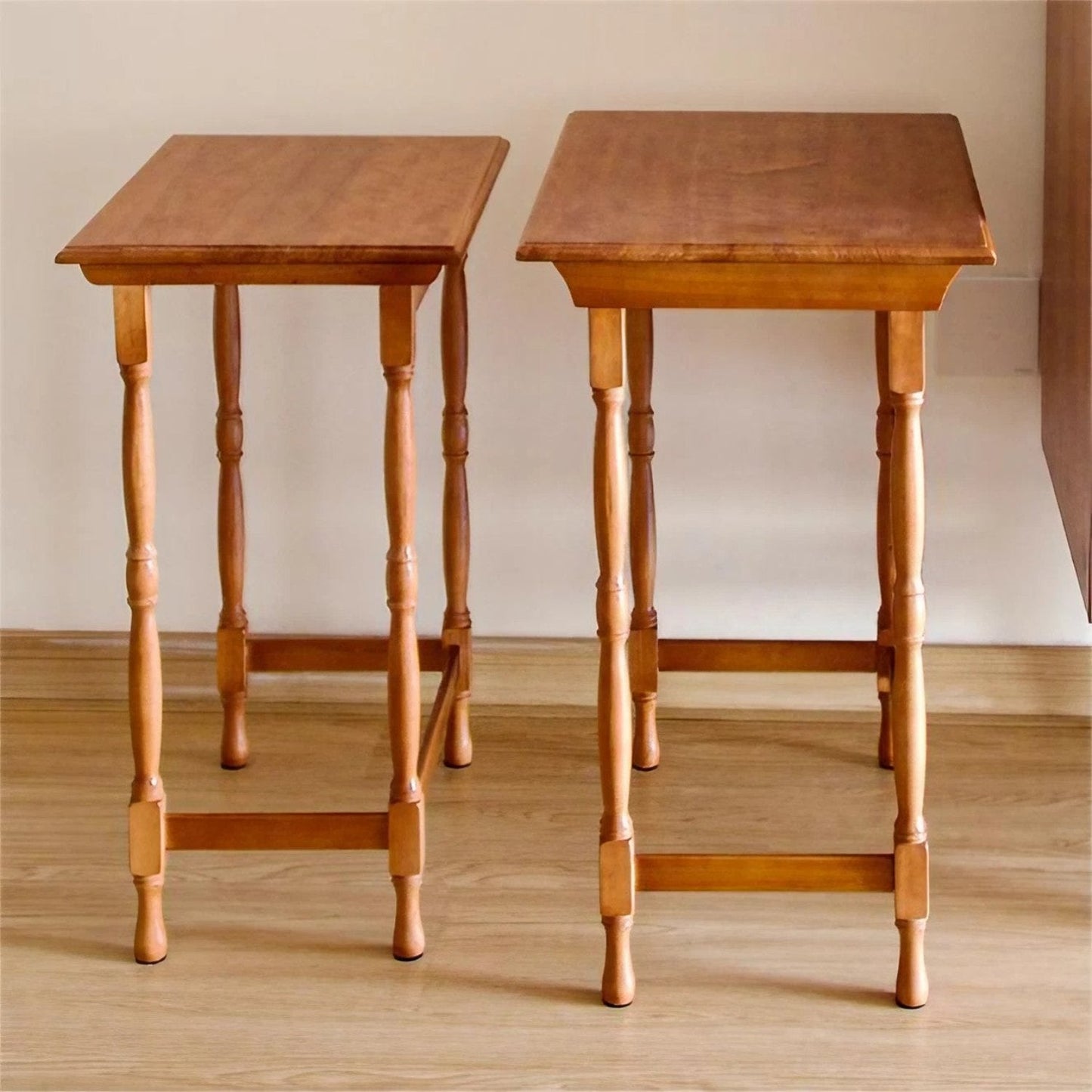 Manchester Style Vintage Solid Wood Nesting Side Tables - 2 Sets