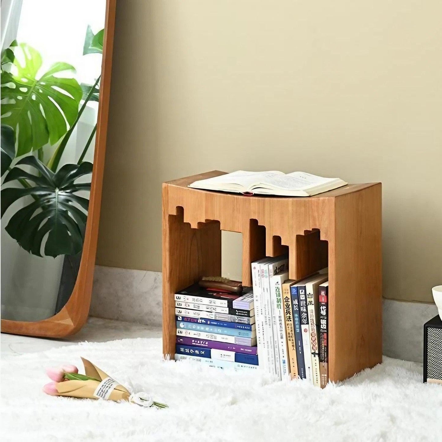 City Skyline Walnut Wood Accent Stool