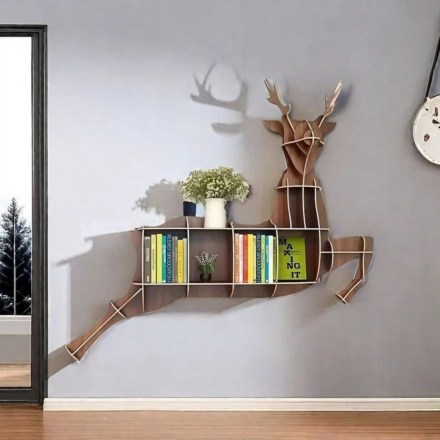 Wooden Bookshelves Elk Wall Animal Shape Bookshelf Kids Bookcases Storage Rack