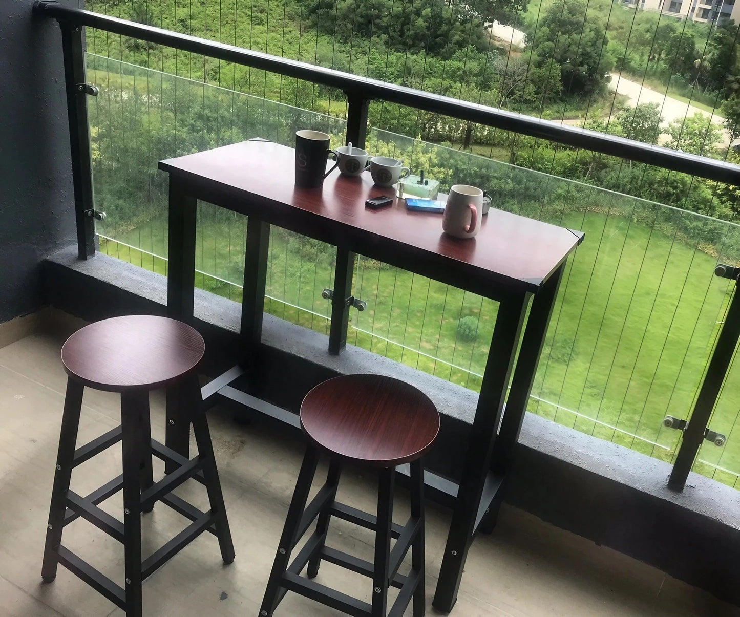 Set of 3 Bar Table and Chairs Stools Dinning Table Set Kitchen Table Set