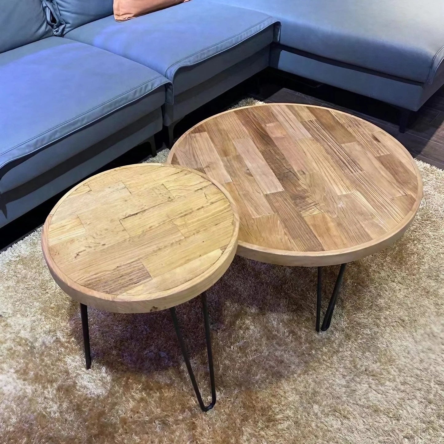 Solid Wood Elm Round Coffee Table Side Table