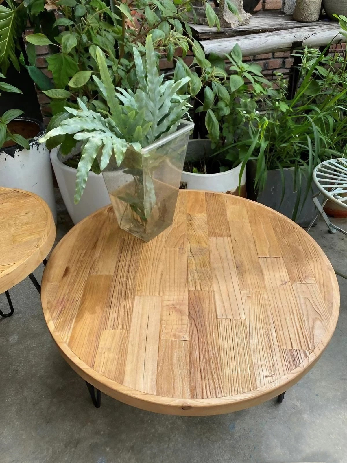 Solid Wood Elm Round Coffee Table Side Table