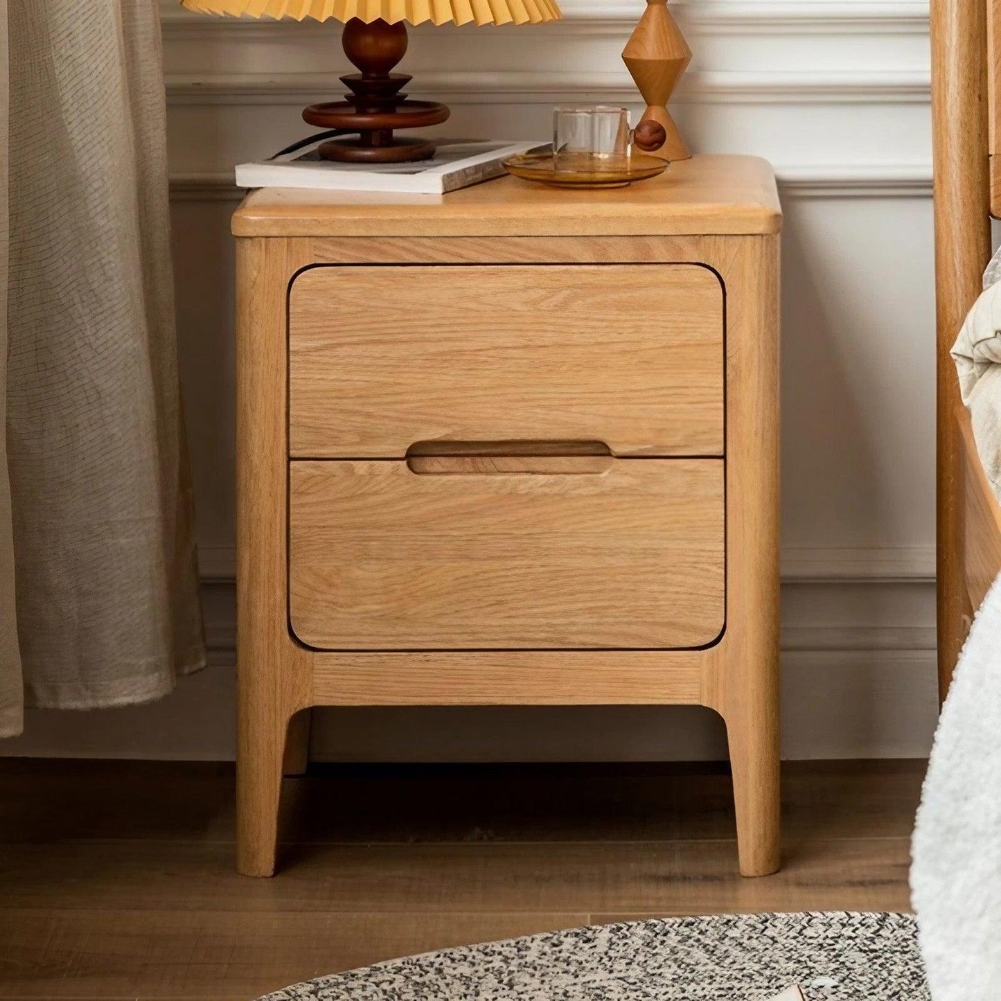 Oak Solid Wood Two-Drawer Nightstand