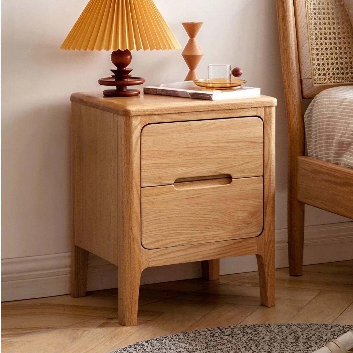 Oak Solid Wood Two-Drawer Nightstand