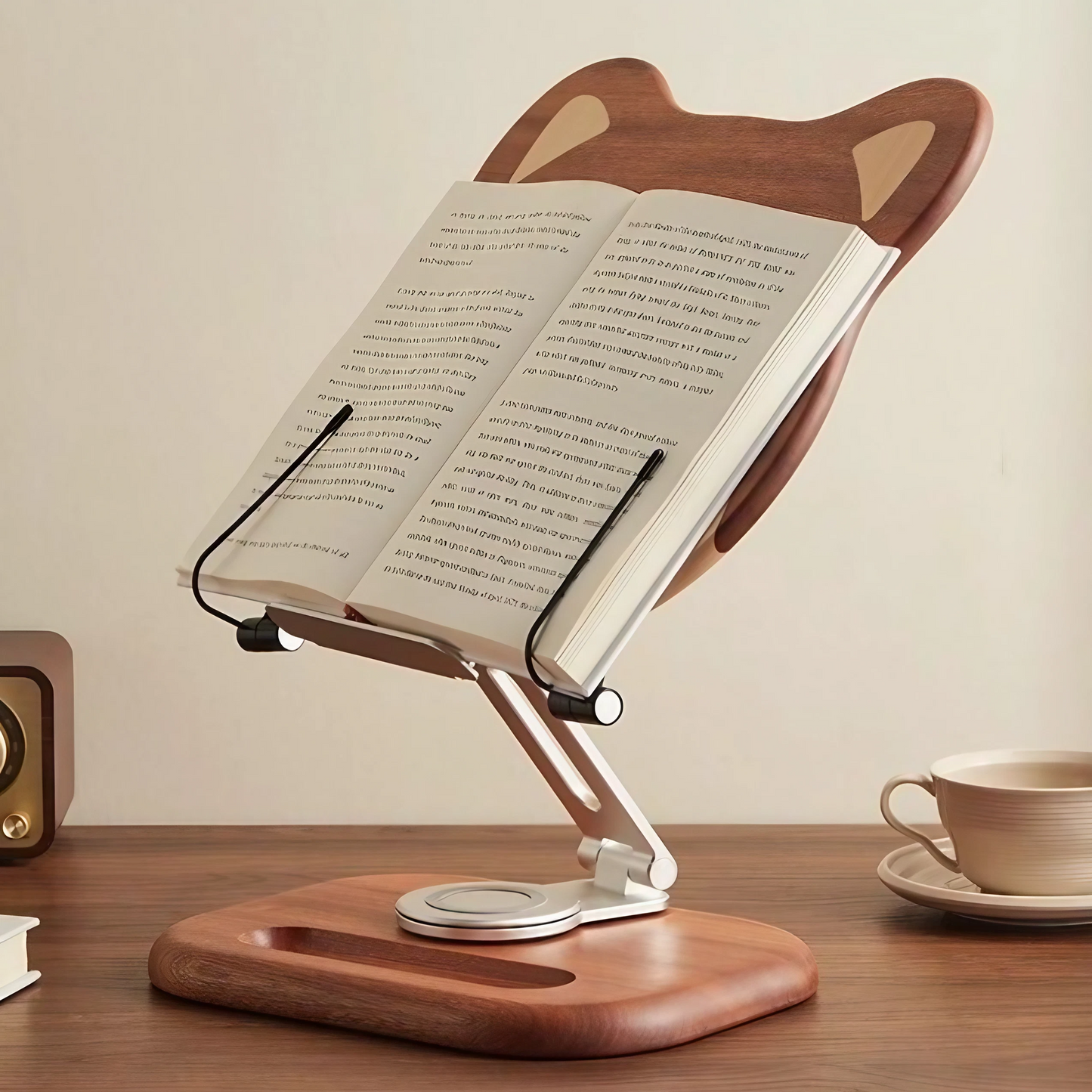 Solid Wood Animal 360° Rotating Adjustable Foldable Lifting Desktop Book Holder Laptop Bracket