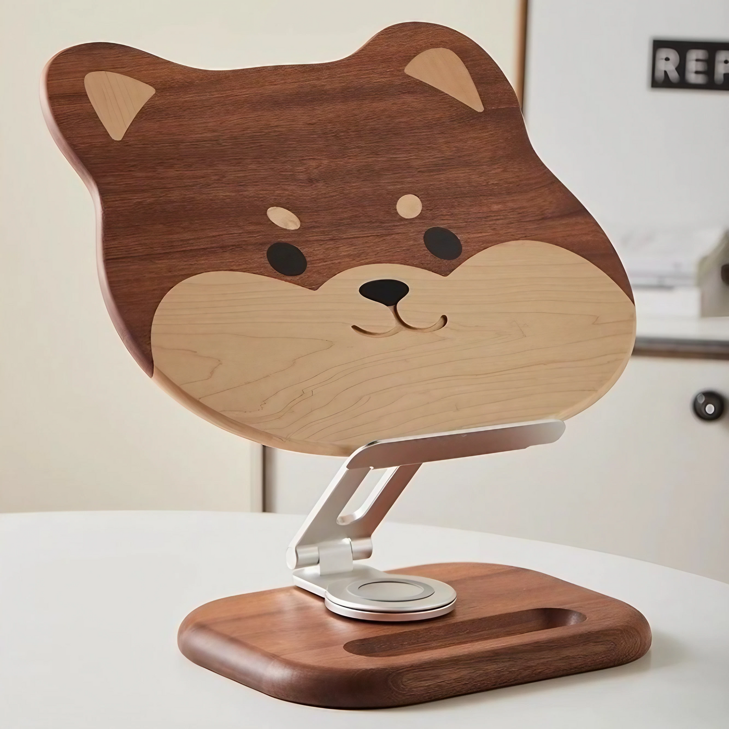 Solid Wood Animal 360° Rotating Adjustable Foldable Lifting Desktop Book Holder Laptop Bracket