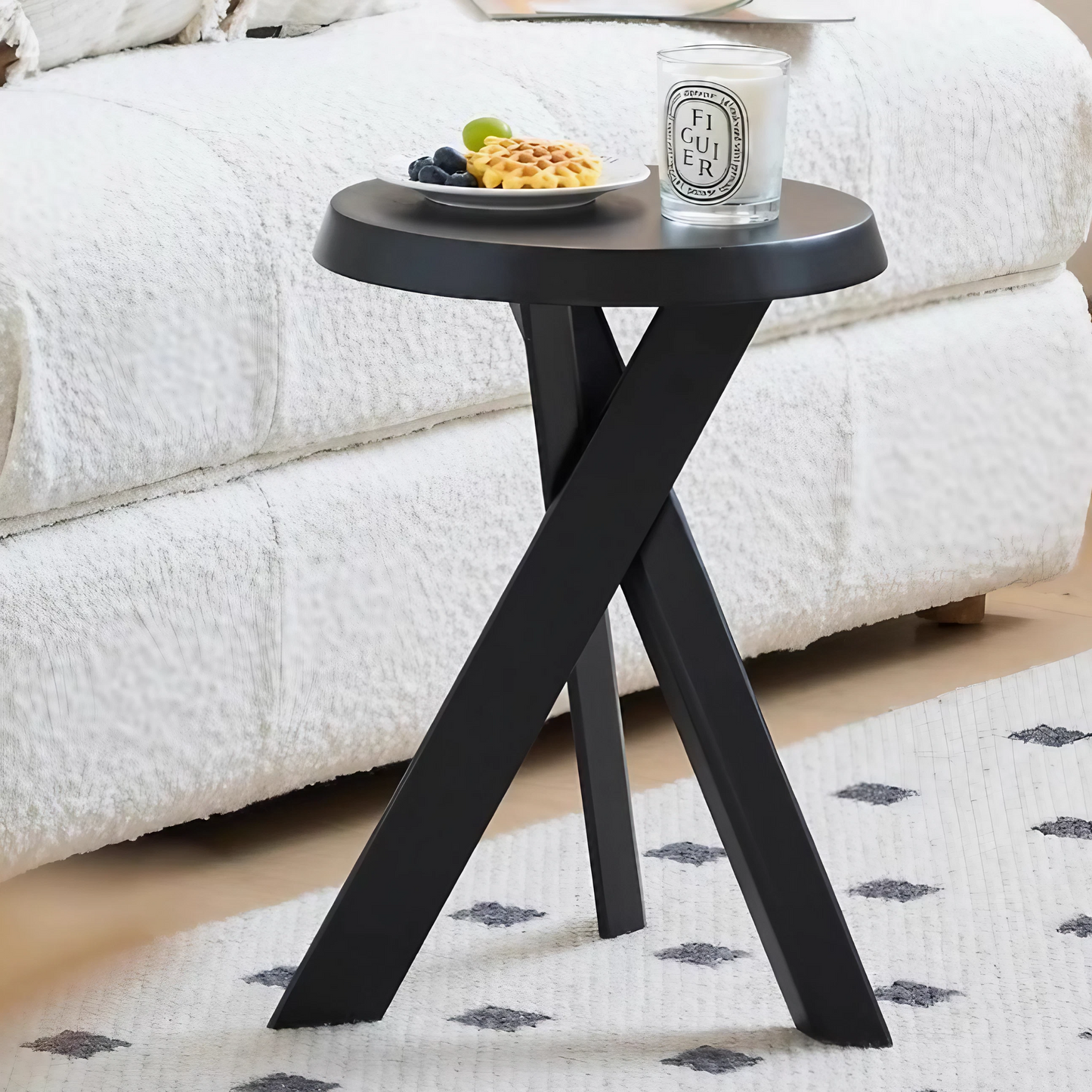 Solid Wood Round Side Table with Cross Legs  Living Room Tray Table Dressing Chair Dining Stool