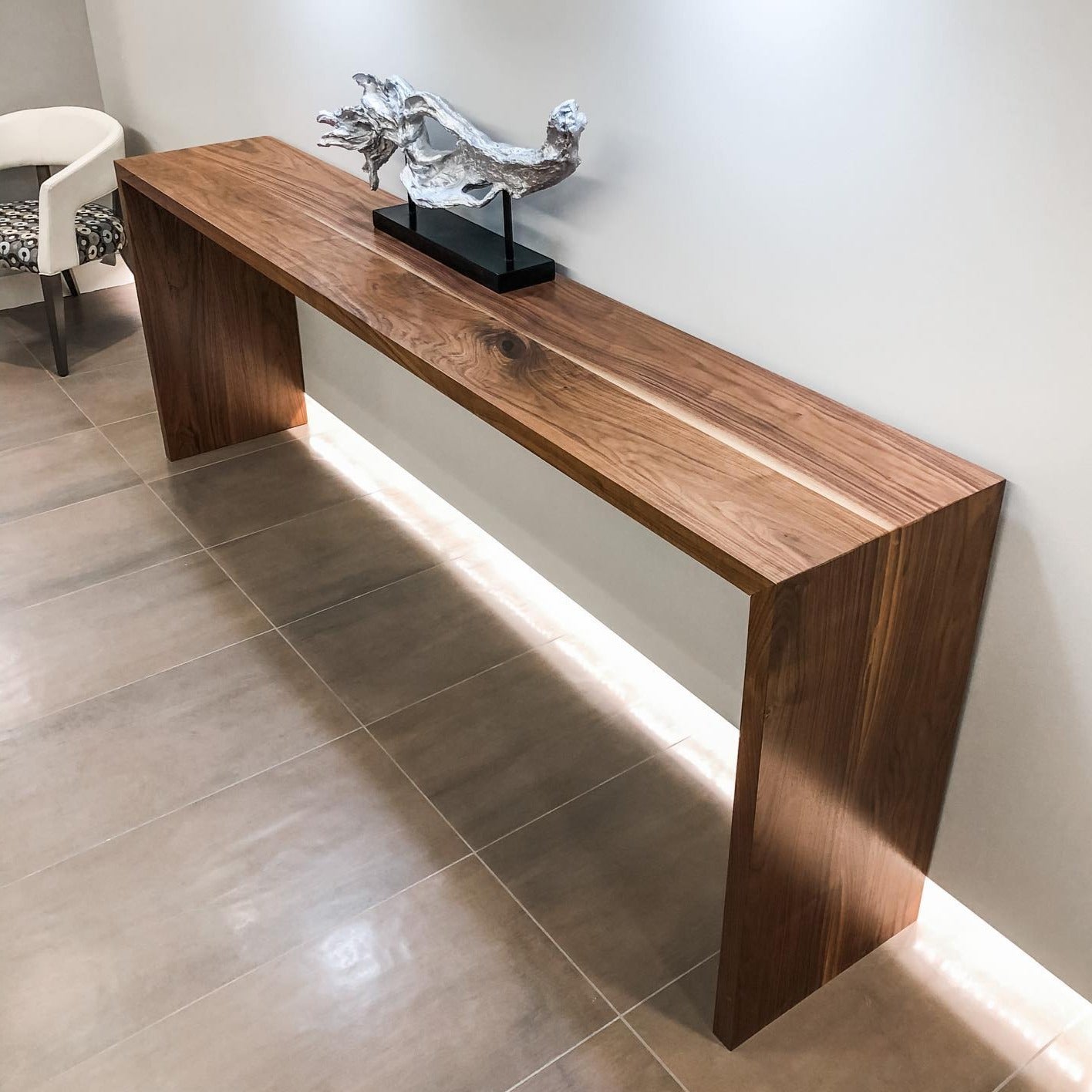 Modern Waterfall Console Table, Modern Wood Entry Table, TV Console, Black Walnut