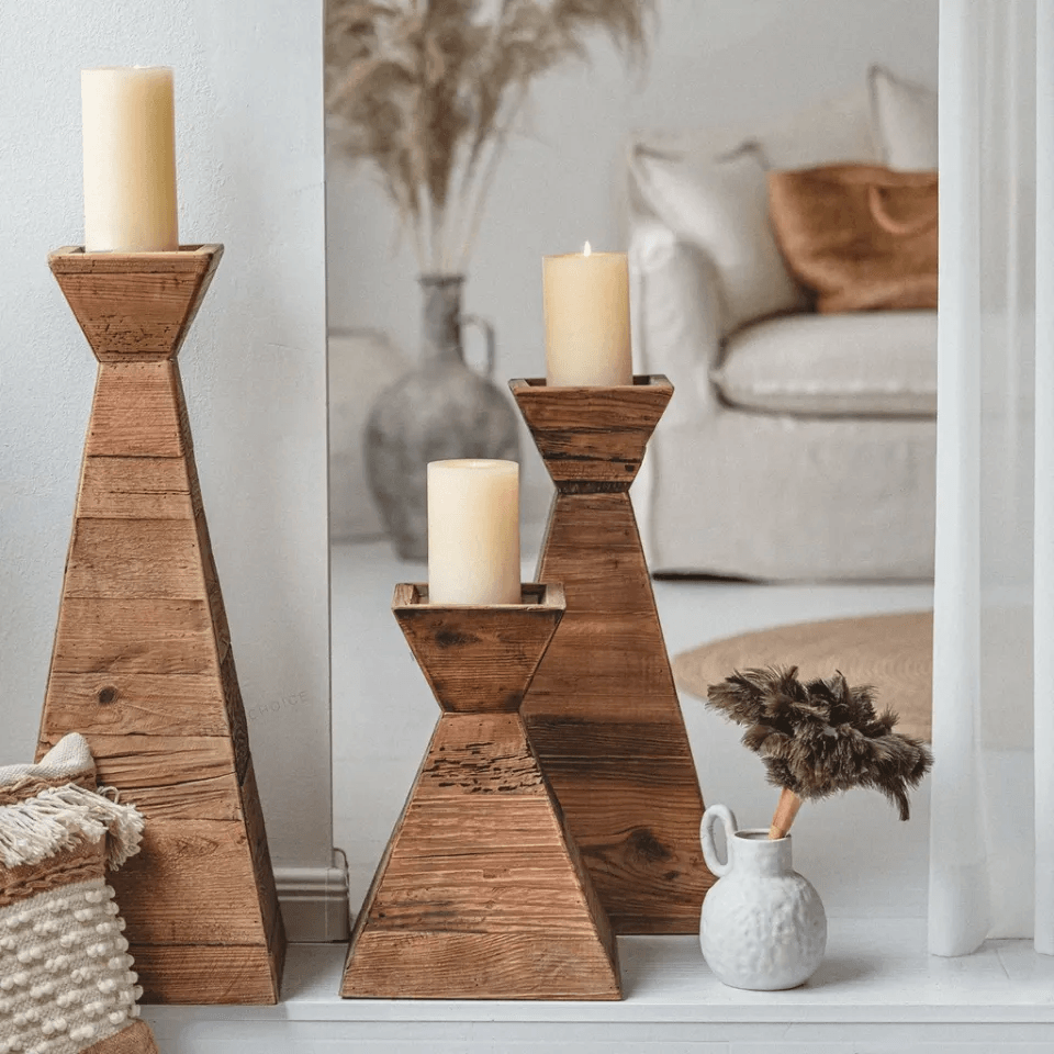 Solid Wood High Candels Holder,Large Decorative Candle Holders Wood Pillar Candle Farmhouse Candle Holder Stand