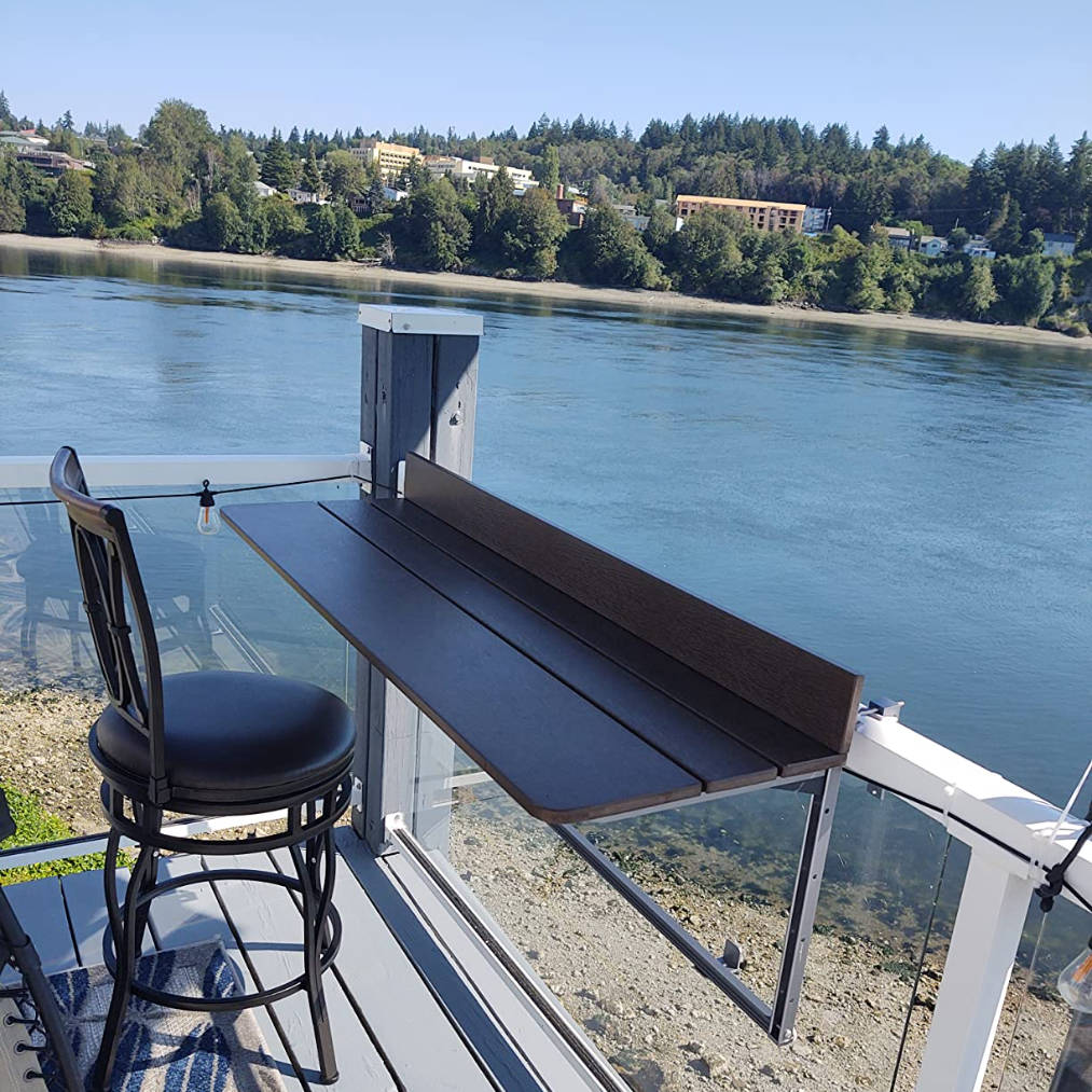 Dark Walnut Wood Outdoor Balcony Railing Table, Hanging Small Bar Pati ...