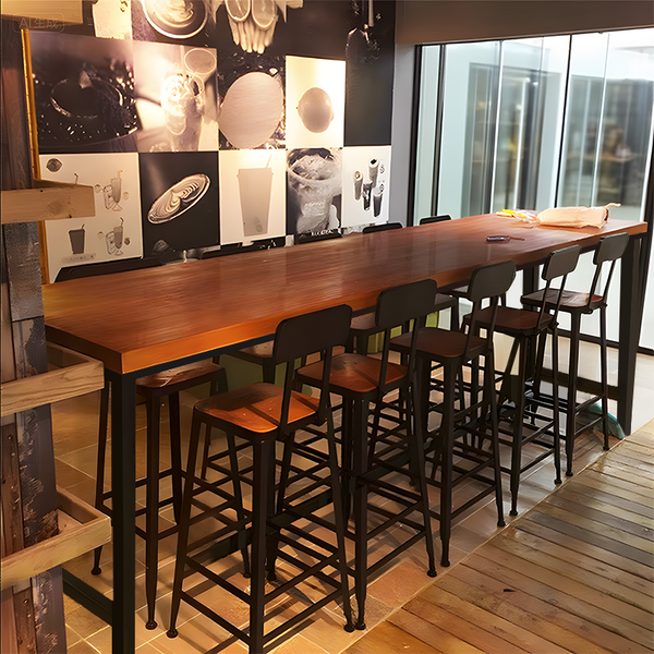 Solid Wood Bar Table with Foot Rail, Vintage Bar Table, Industrial-Style High Table, Commercial Bar Table, Cafe Table, Tall Bar Table, Restaurant Shared Table