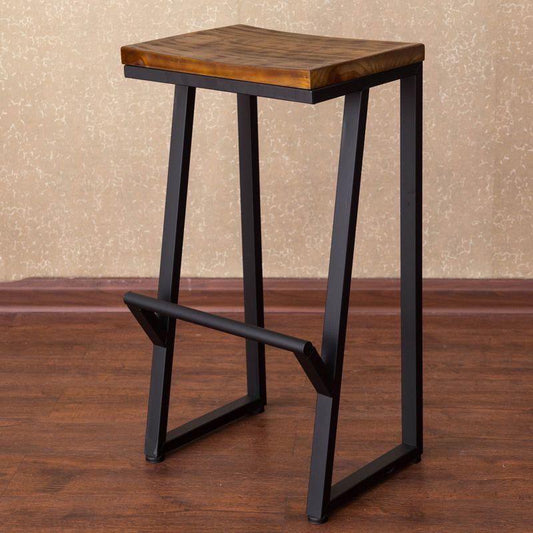 Industrial Wood Bar Stool with Black Metal Legs