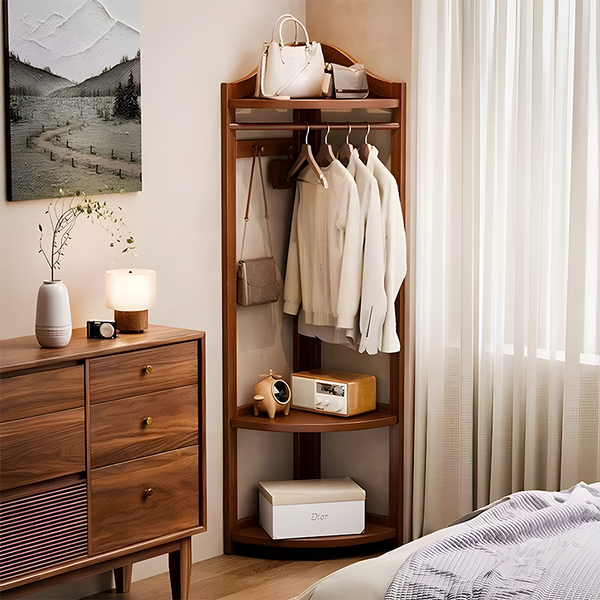 Solid Wood Corner Coat Rack with Shelves – Space-Saving Entryway Organizer, Easy Assembly, 165 lbs Capacity