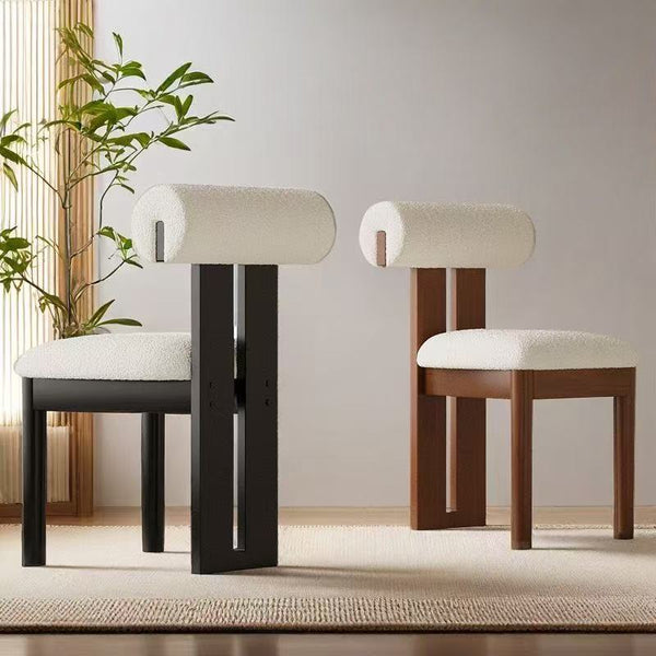 Set of 2 Solid Wood Accent Chairs – Modern Upholstered Dining Chairs with Rounded Backrest