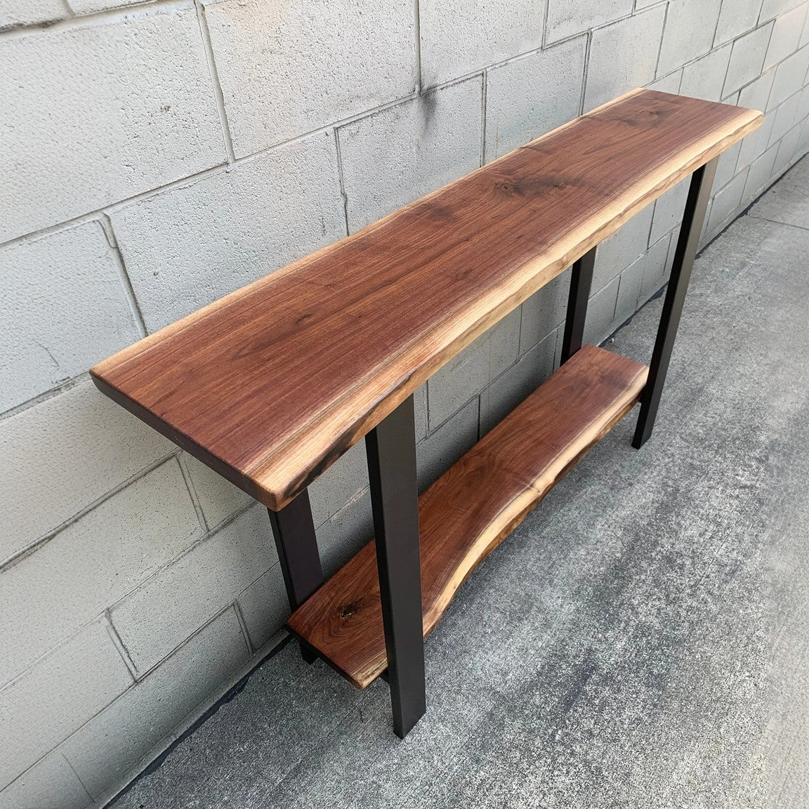 Live edge Console Table TV media stand with shelf, Black Walnut