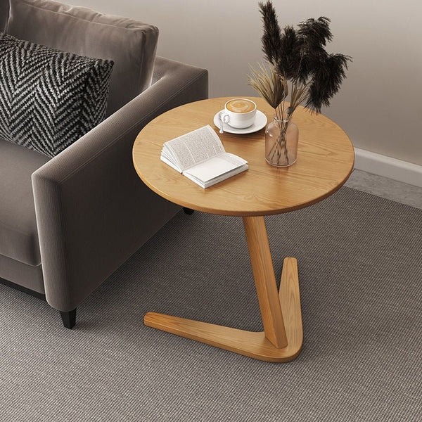 Minimalist Solid Wood C-Style Coffee Table Side Table – Compact Round Accent Table for Sofa & Bedside