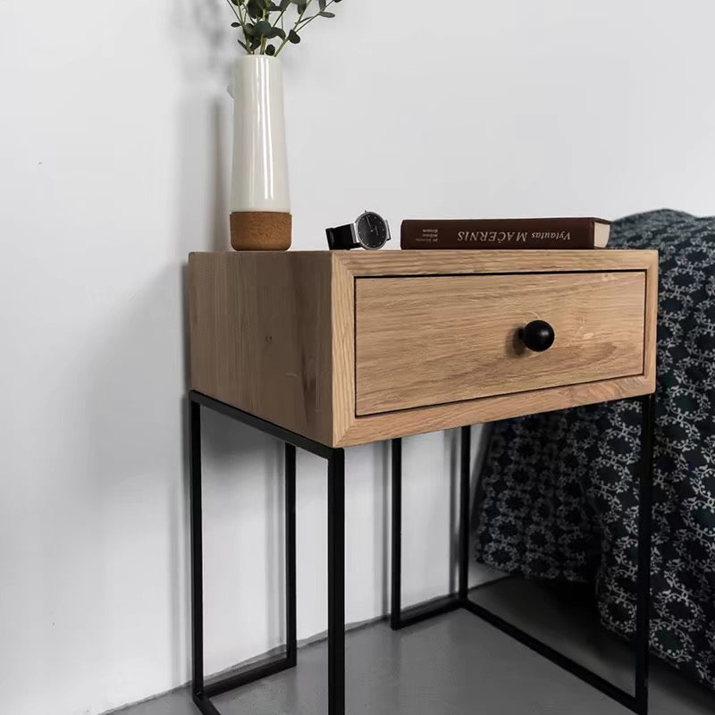 Iron base drawer bedside table with industrial style