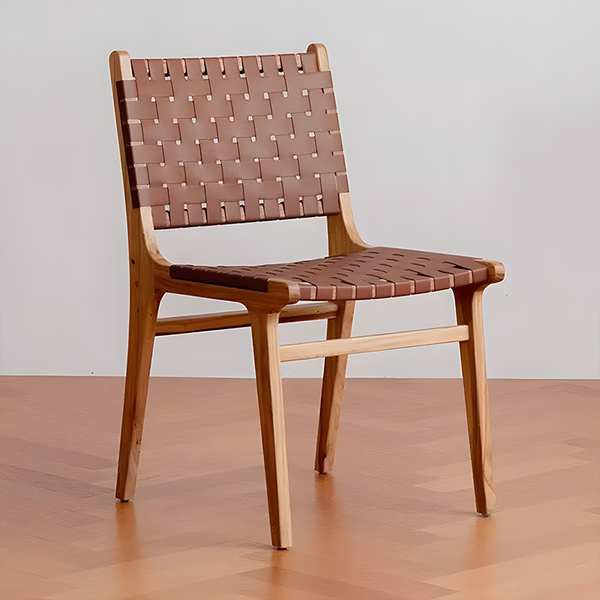 Woven Designer Dining Chair — Handcrafted Solid Wood Frame with Natural Rope Weave, Fully Assembled