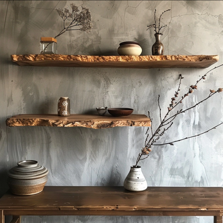 Solid Wood Floating Shelf, Natural Edge Shelving, Rustic Wall Rack, Ha ...