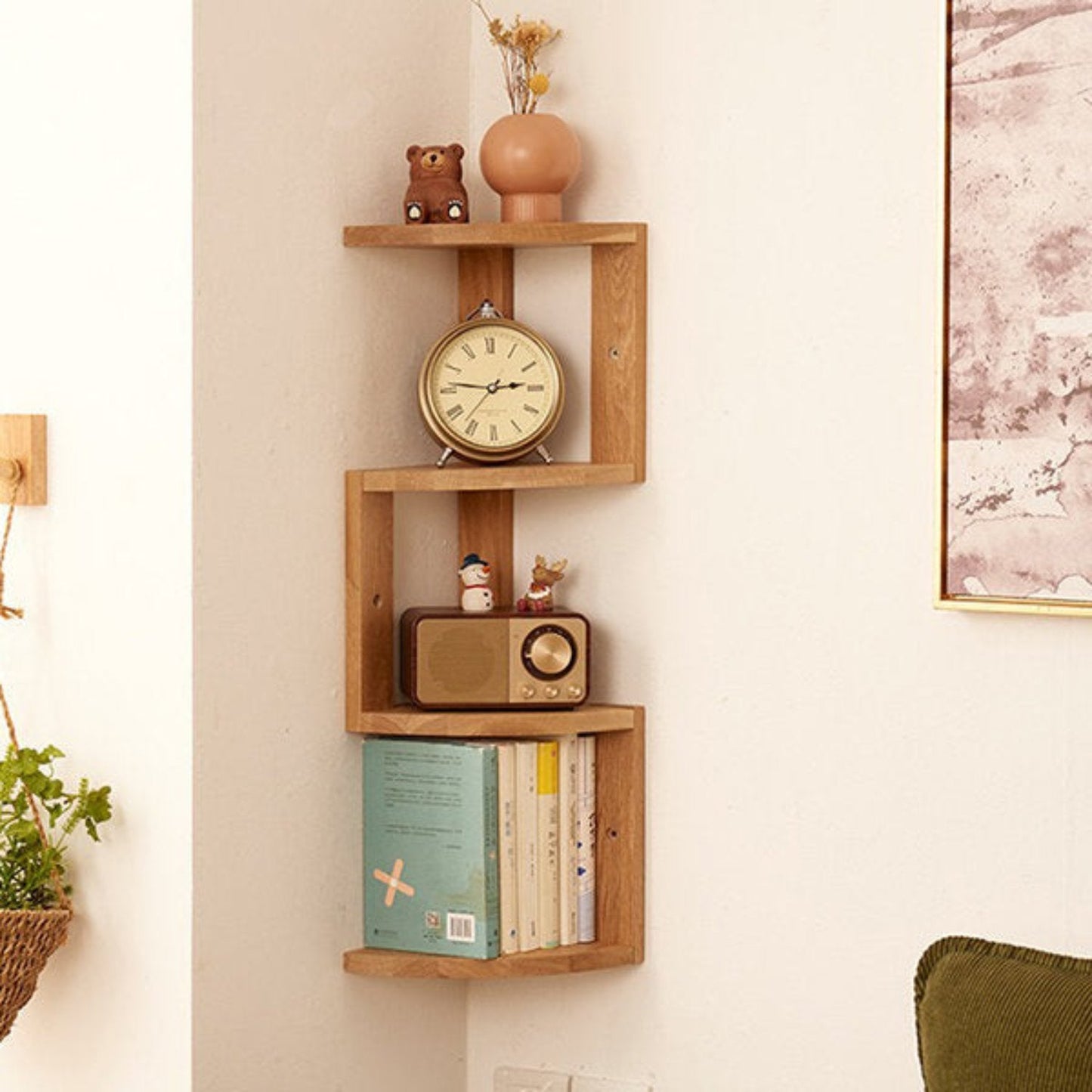 Wooden Corner Storage Shelf