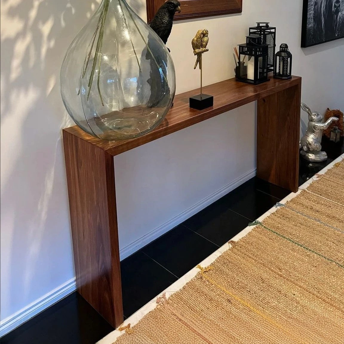 Modern Waterfall Console Table, Modern Wood Entry Table, TV Console, Black Walnut