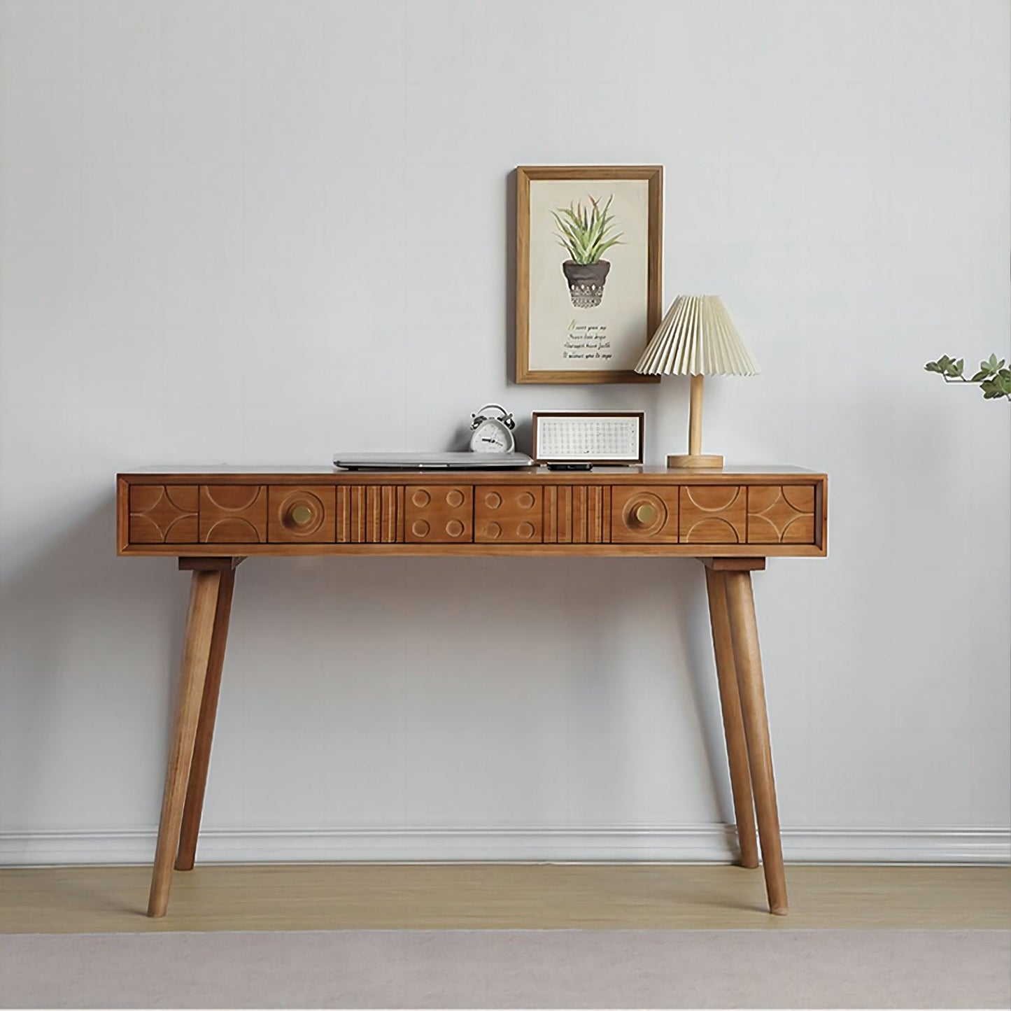 Solid Wood Carved Drawer Desk Dressing Table Computer Desk