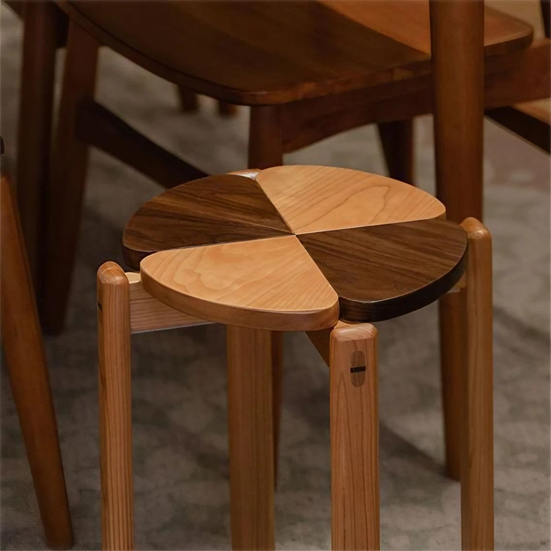 Cherry Wood And Black Walnut Wood Stackable Stool Four-Leaf Clover Dining Chair Side Table