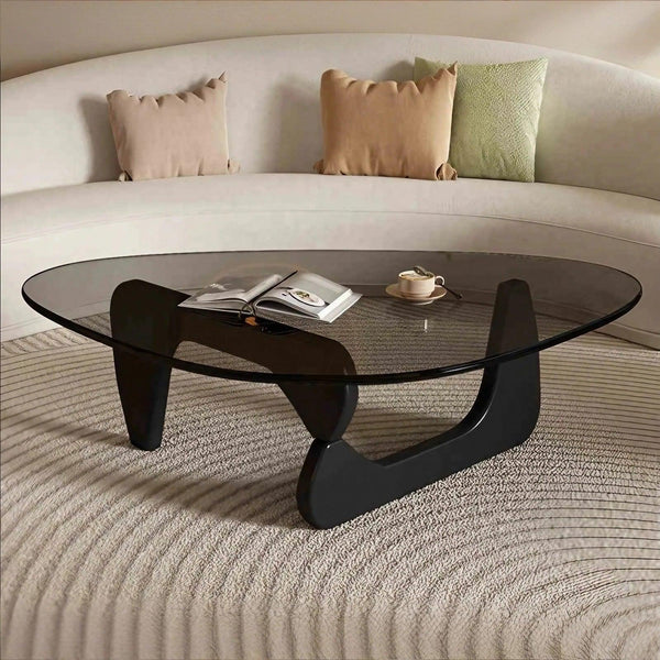 Oak Foot Glass Top Coffee Table Irregular Shape Coffee Table for Living Room