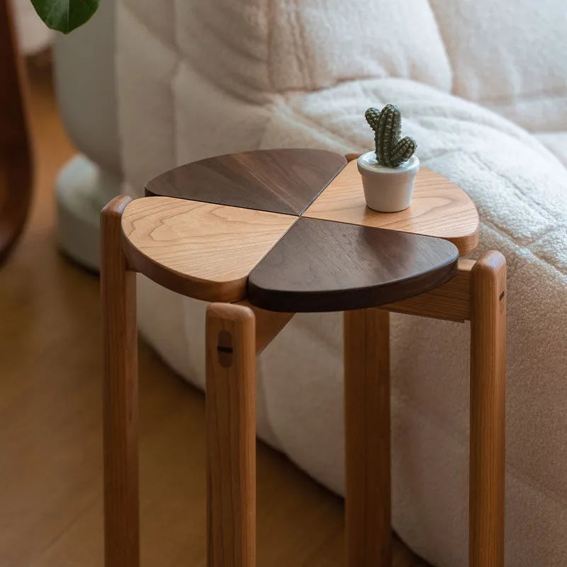 Cherry Wood And Black Walnut Wood Stackable Stool Four-Leaf Clover Dining Chair Side Table