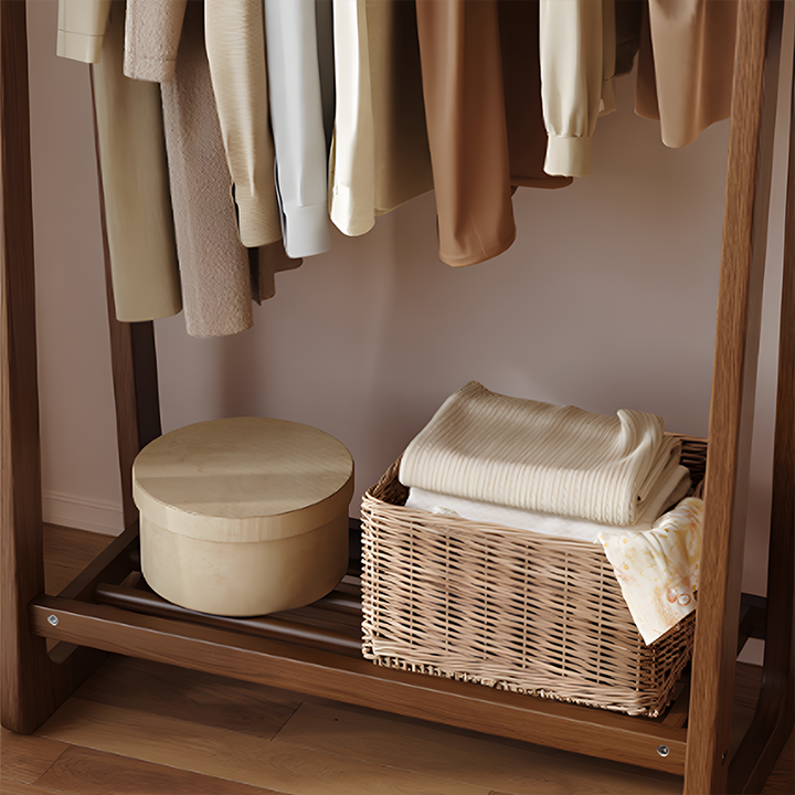 Rube Garment Rack Solid Rubber Wood Garment Rack with Shelf – Minimalist Japandi Clothin ...