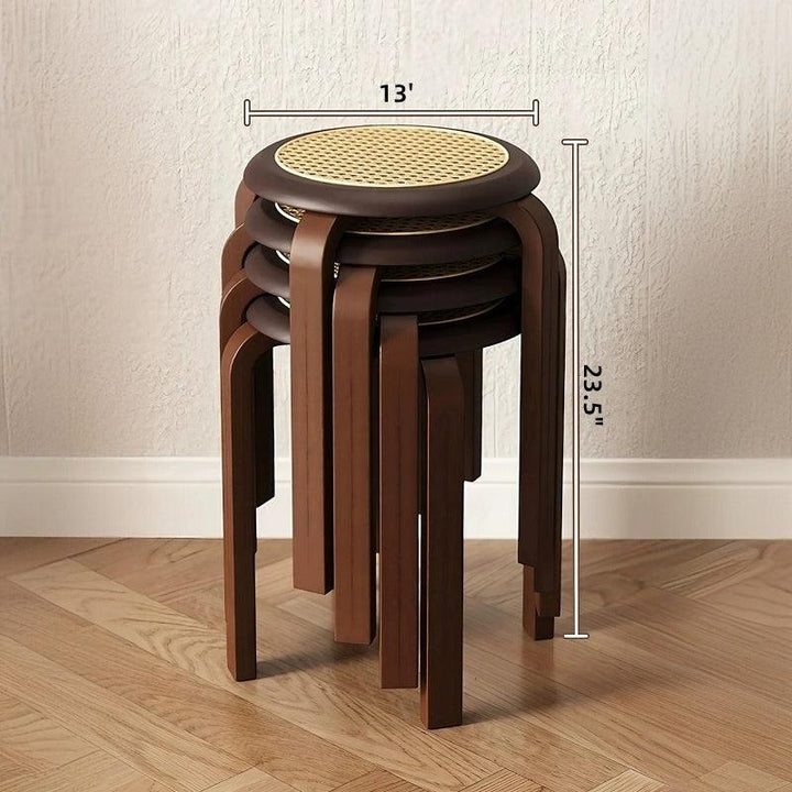 Set of 2 | Walnut Rattan Stackable Round Stool Dining Stool /Chair ...