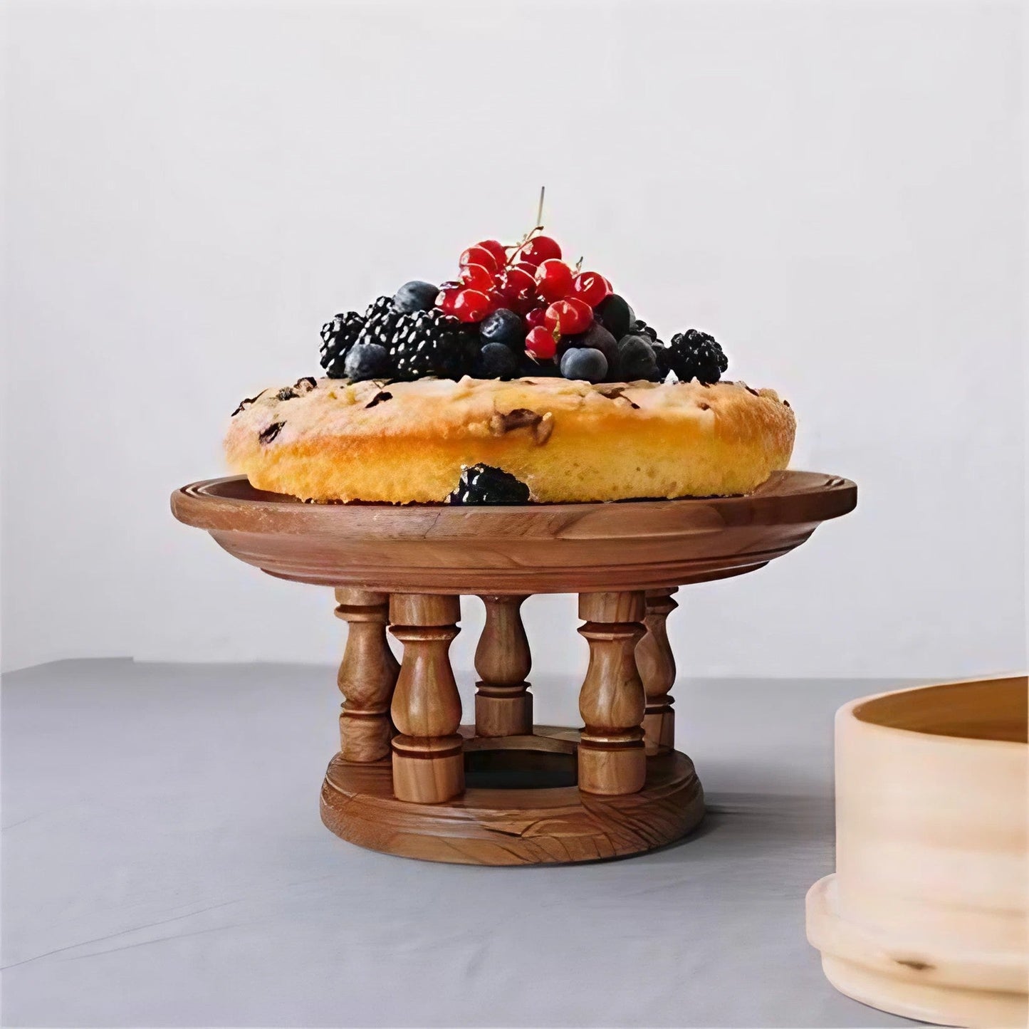 Solid Wood High-Foot Tray Fruit Snack Cake Tray Round Tray Display Storage Table