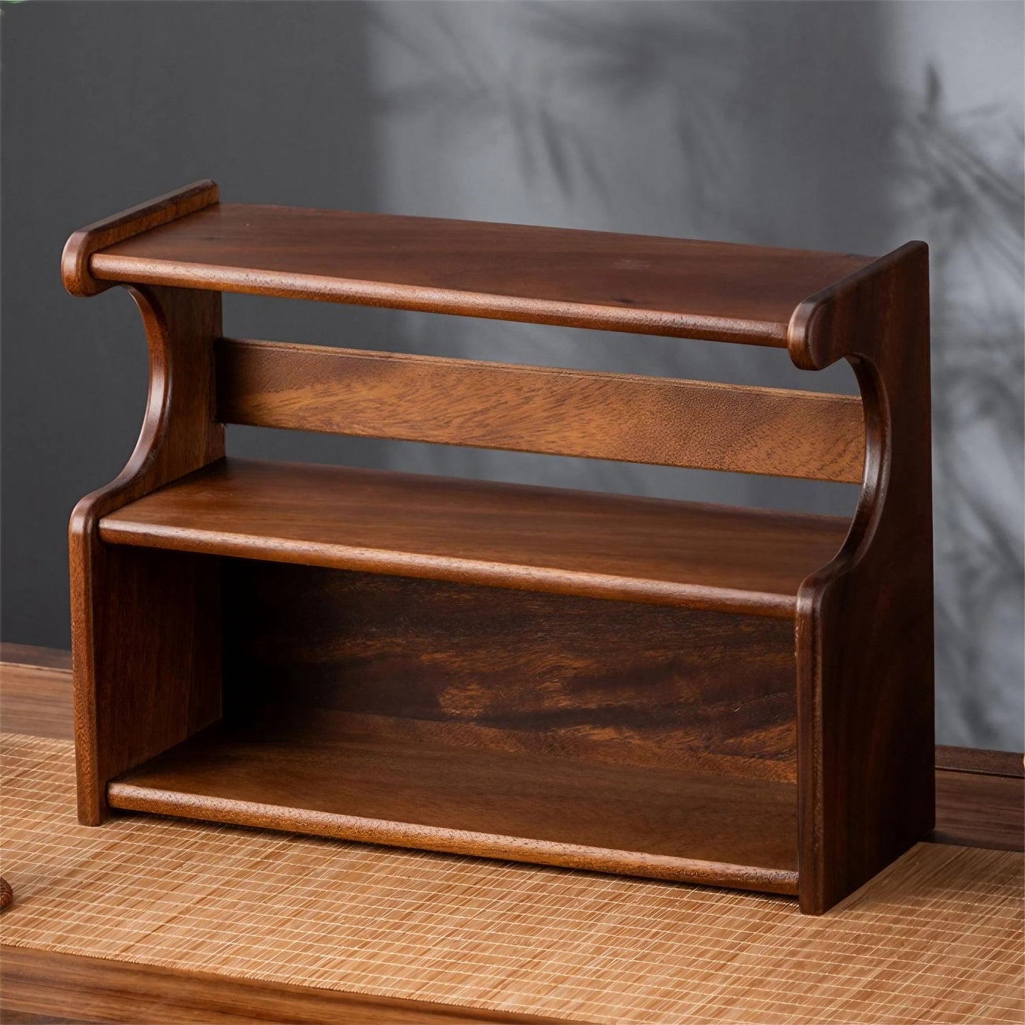 Walnut Solid Wood Desktop Cup Storage Rack Multi-Layer Storage Display Cabinet with Drawer