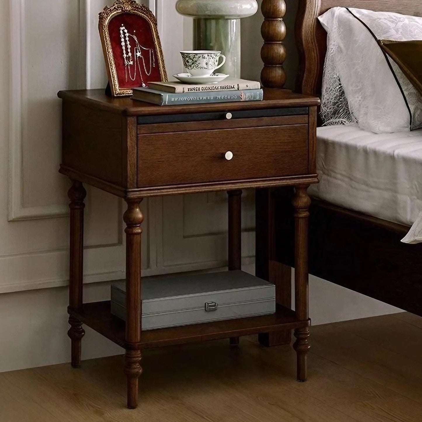 Solid Wood Bedside Table Storage Drawer Side Cabinet Pull-Out Nightstand