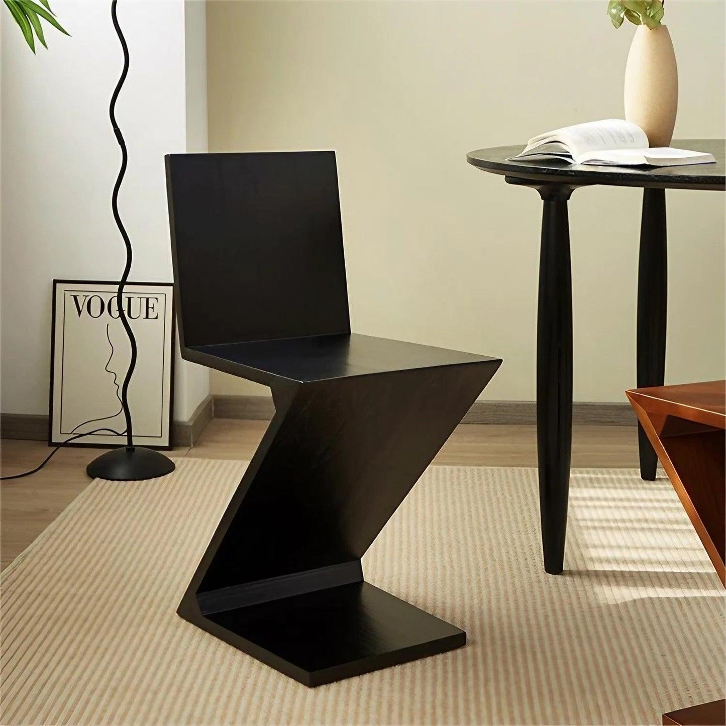 Solid Wood Designer Creative Special-Shaped Backrest Z-Shaped Chair