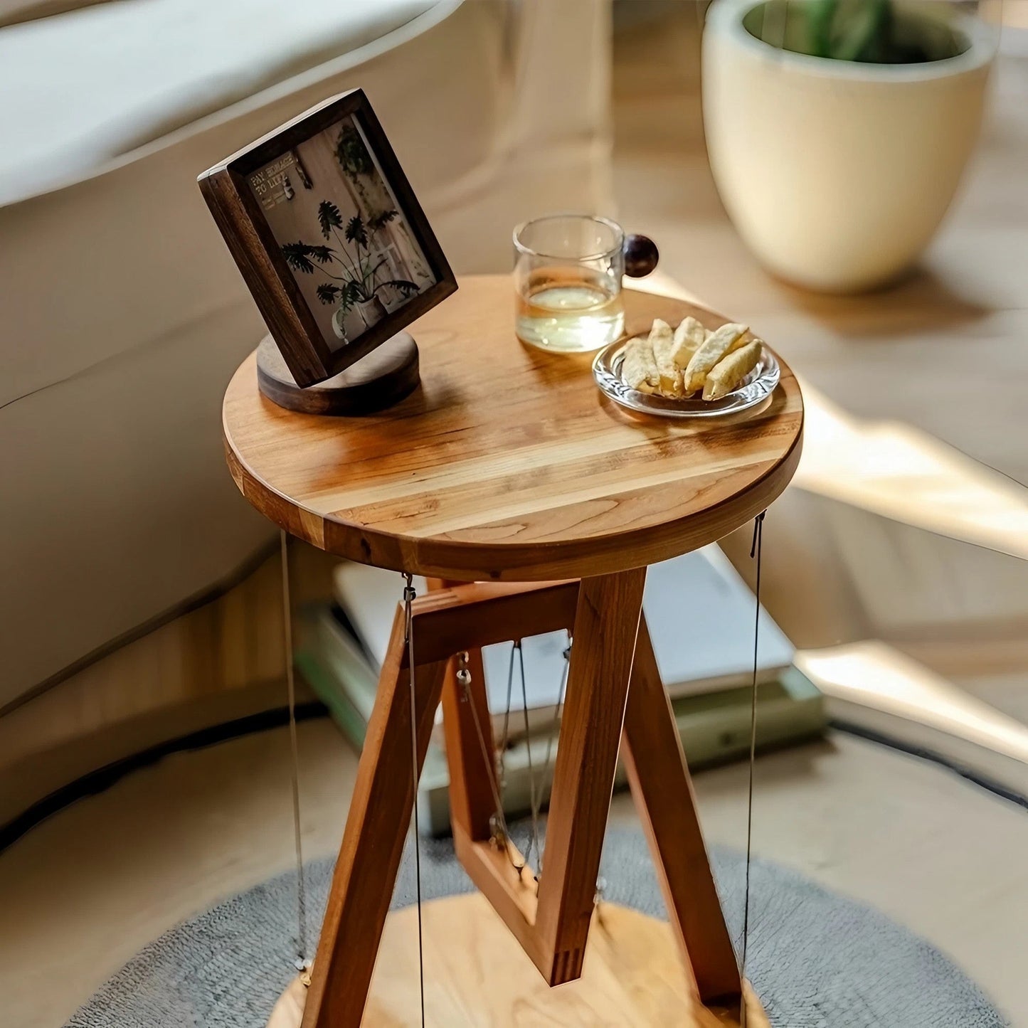 Solid Wood Anti-Gravity Floating Round Side Table End Table Coffee Table