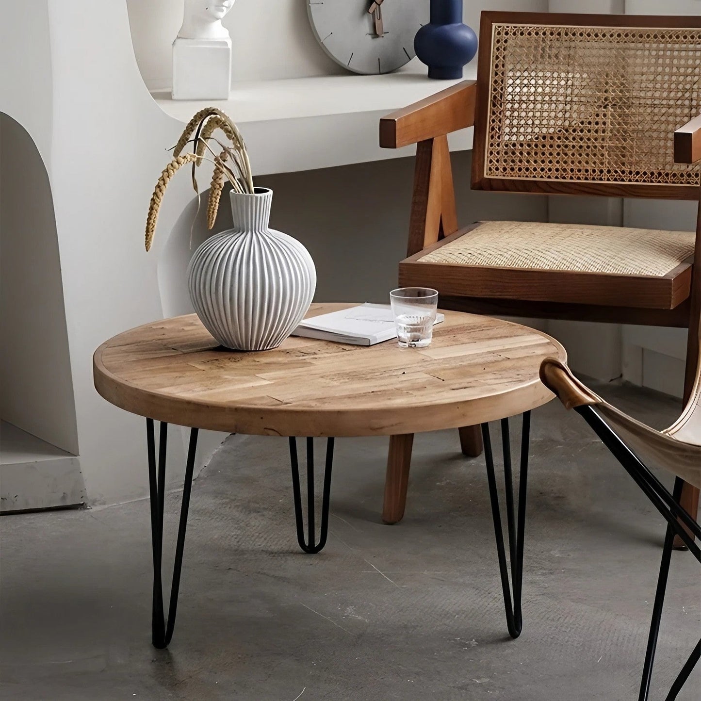 Solid Wood Elm Round Coffee Table Side Table