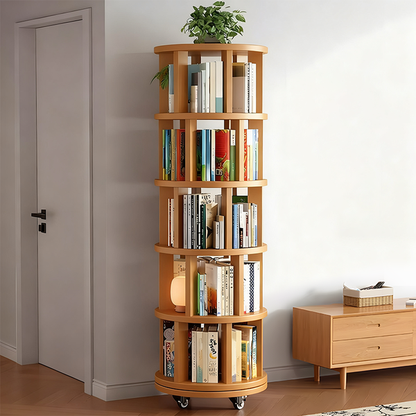 Rotating Bookshelf, Corner Cabinet, Circular Storage Rack, Open Shelving, Display Stand