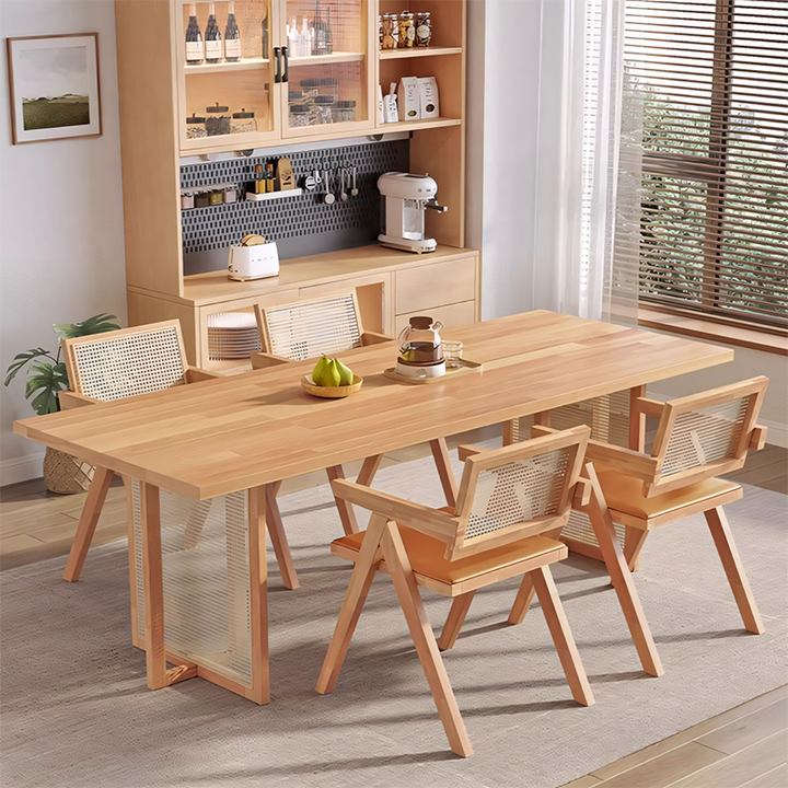 Solid Wood Dining Table with Handwoven Rattan Panel Legs – Modern Mini ...