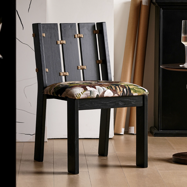 Solid Wood + Rope Knot Dining Chair, Black Dining Chair, Modern Dining Chair, Backrest Dining Chair, Casual Chair