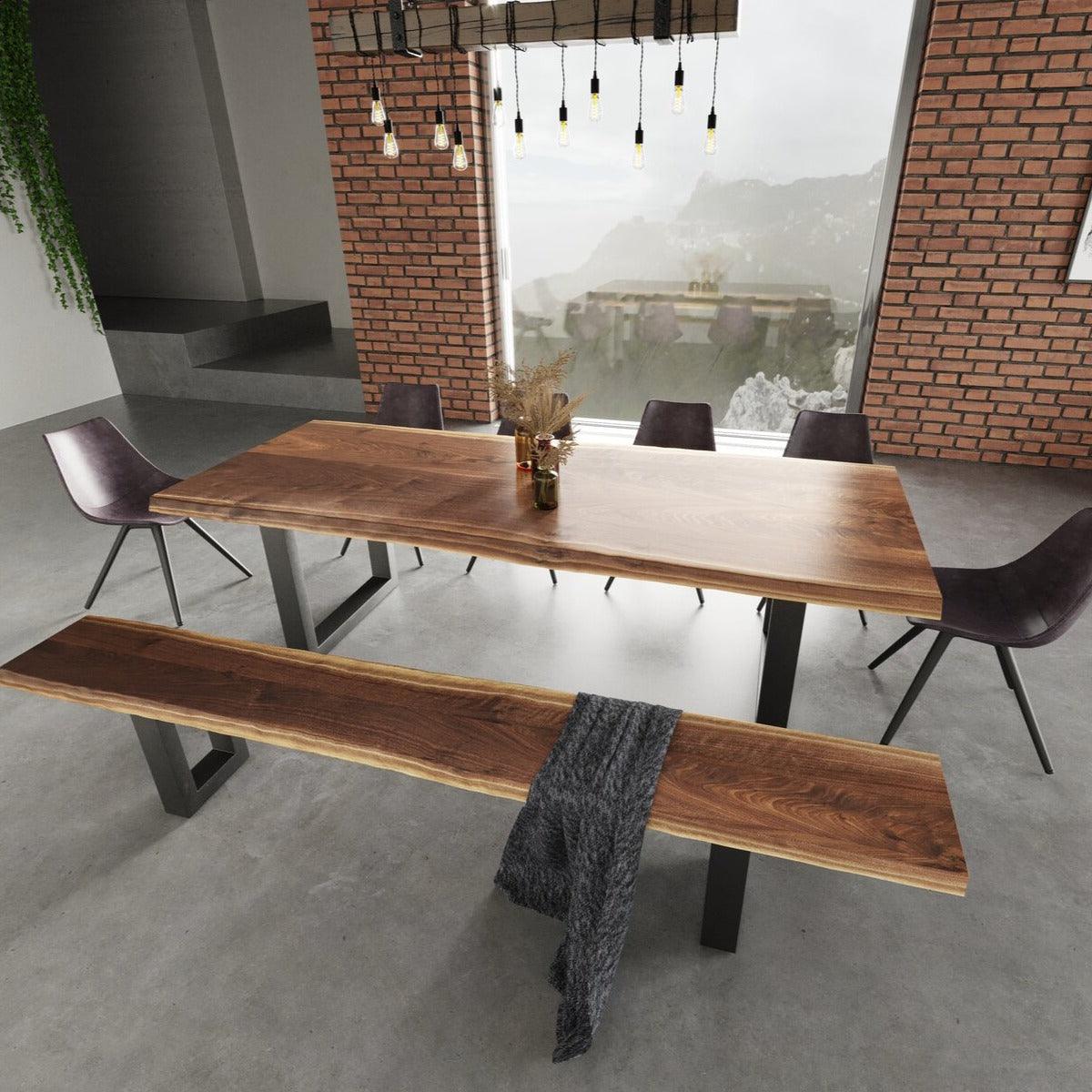 Customized Size：66"(L) x 30" (W) Rustic Live Edge Dining Table, U Shape Metal Legs