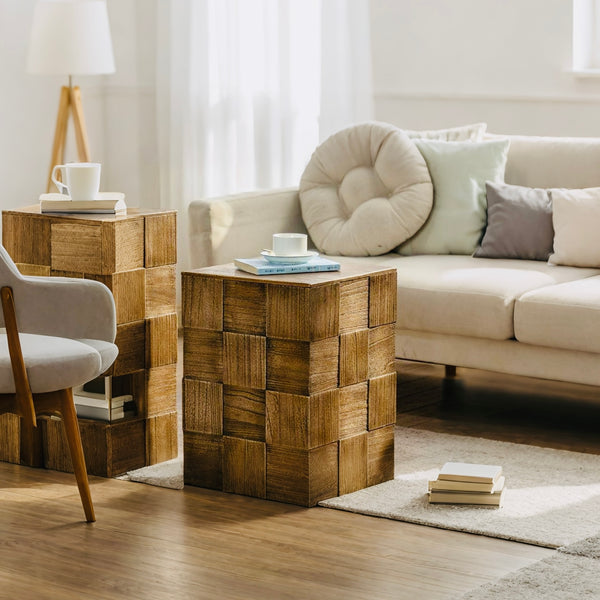 Farmhouse Style Solid Wood End Table with Storage