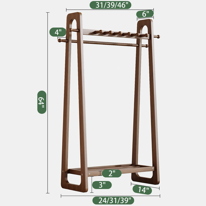 Solid Rubber Wood Garment Rack with Shelf – Minimalist Japandi Clothin ...
